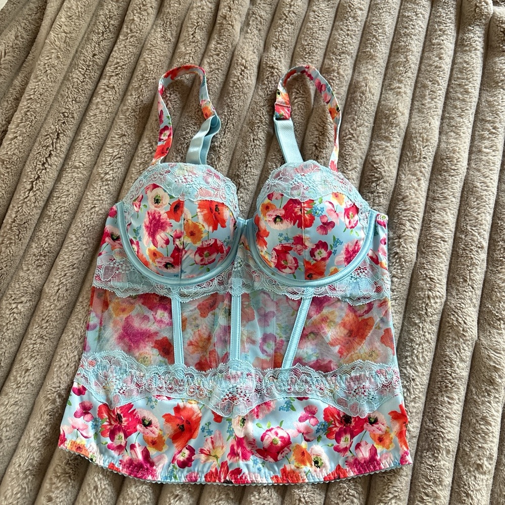 Victoria's Secret Floral Lace Bustier - Blue and Red